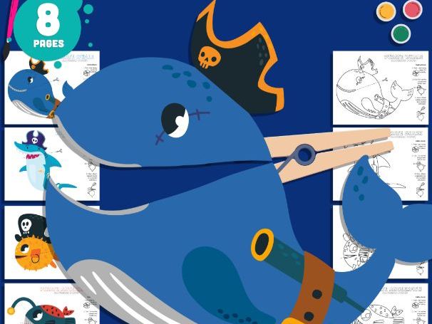 Pirate Sea Animal Clothespin Puppets, Whale, Shark, Pufferfish & Anglerfish Craft