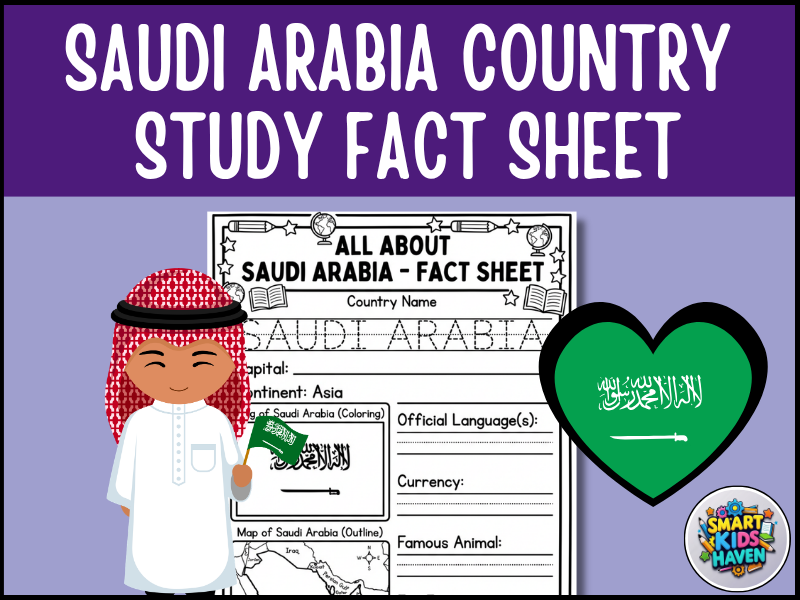 Saudi Arabia Map and Flag Country Study Research Project Worksheet Geography Activity