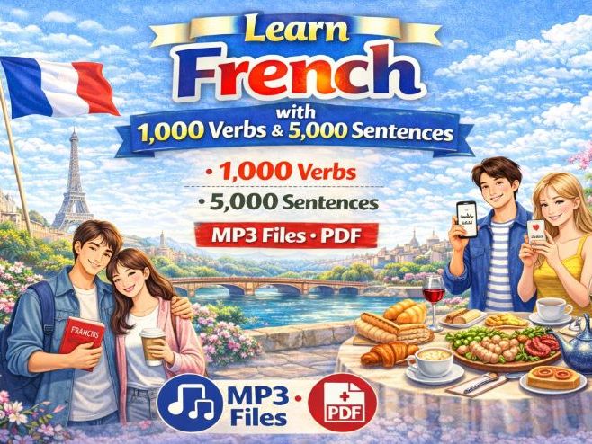 Learn French with 1,000 Verbs, Conjugation, 5,000 Sentences(MP3 & PDF)