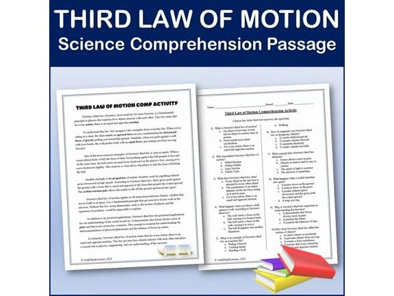 Newton's Third Law of Motion - Comprehension Passage & Activity - Editable