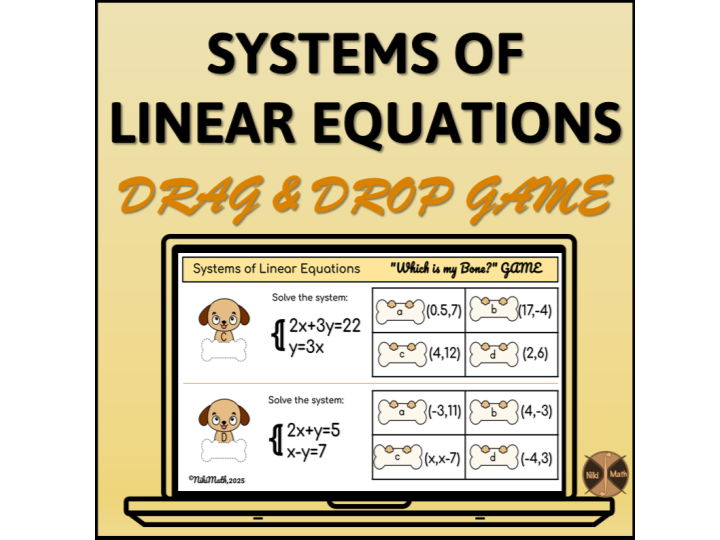 Systems of Linear Equations-"Which is My Bone?" Multiple-Choice Drag & Drop Game