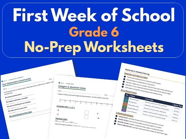 First Week of School Grade 6 | No-Prep Worksheets