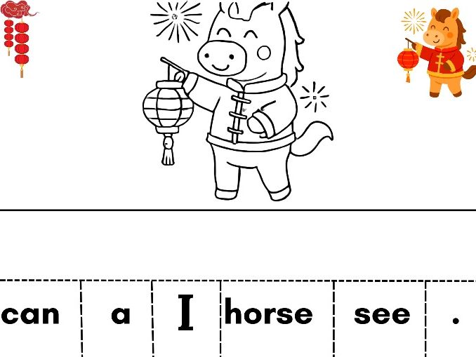Lunar New Year Cut and Stick Sentence – I Can See a Horse