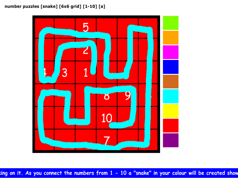 number puzzles [snake] [6x6 grid] [1-10] [a]
