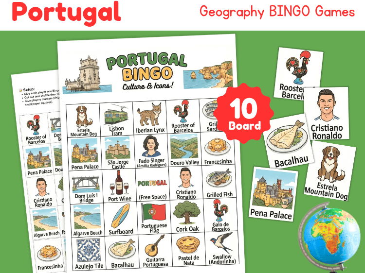 Portugal Geography Bingo Game | Country Study & Culture Activity