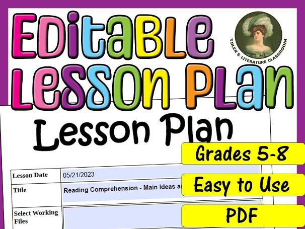 Main Ideas and Themes : Editable Lesson Plan for Middle School