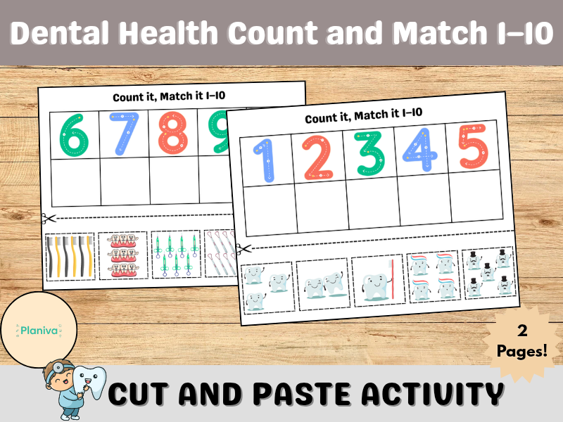 Dental Health Count and Match 1–10 | Tooth Math | Cut and Paste Activity | EYFS