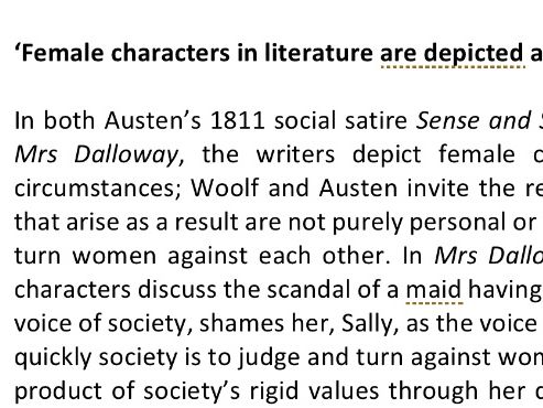 A LEVEL OCR WOMEN IN LITERATURE EXEMPLAR
