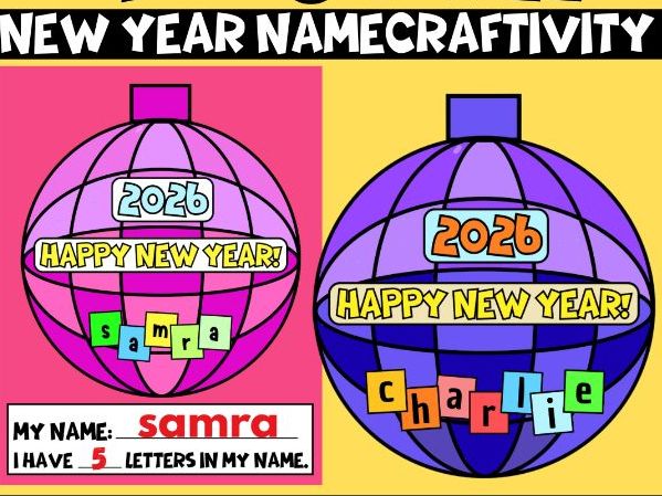 Happy New Years 2026 Disco Ball Name Craft | Name Recognition Bulletin Board