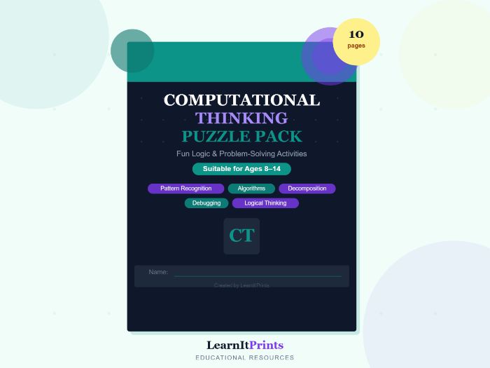 Computational Thinking Puzzle Pack | Printable Coding Activity Worksheets |