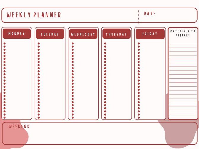 Teacher Weekly Checklist Planner