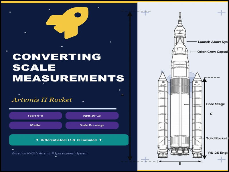Scale Drawings Worksheet KS2/KS3 | Real-Life Measurements Activity | Artemis II Rocket Maths