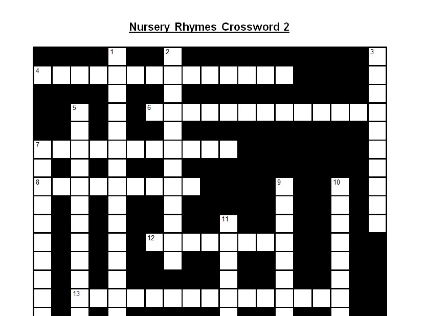 Crossword On Nursery Rhymes 2 Answers Teaching Resources