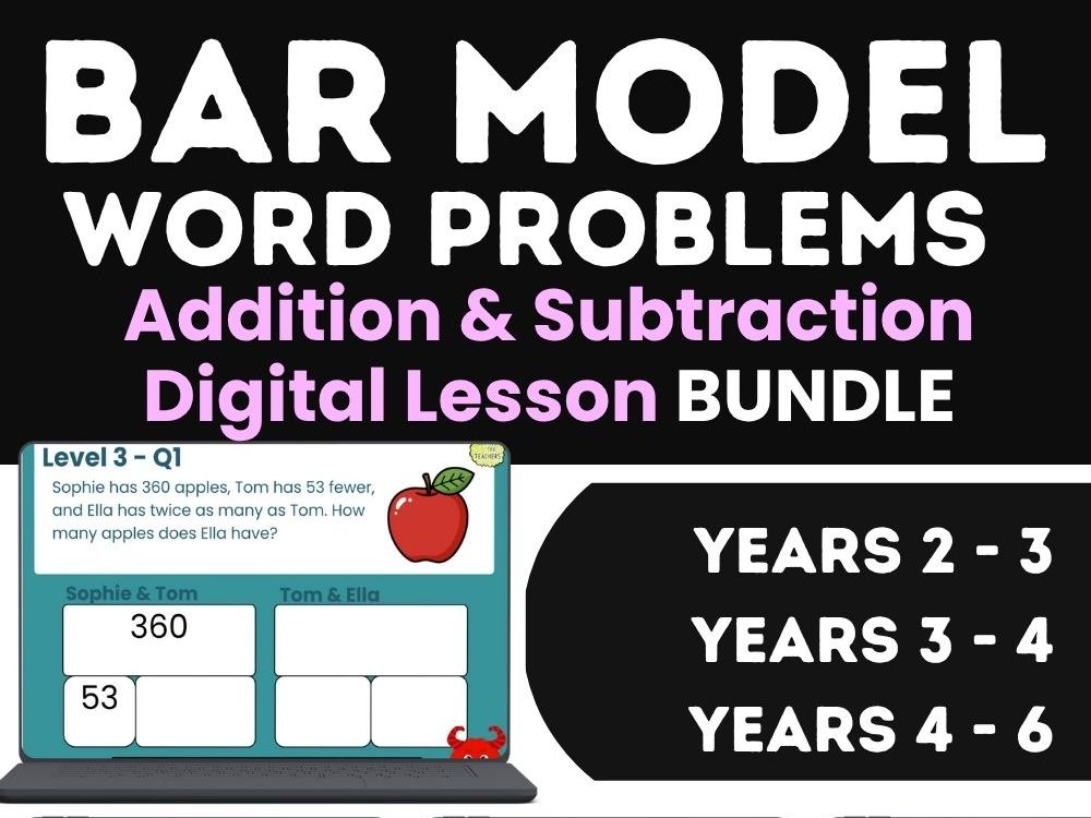 Bar Model Addition and Subtraction Word Problems | Digital Lesson Bundle | Years 2 - 6