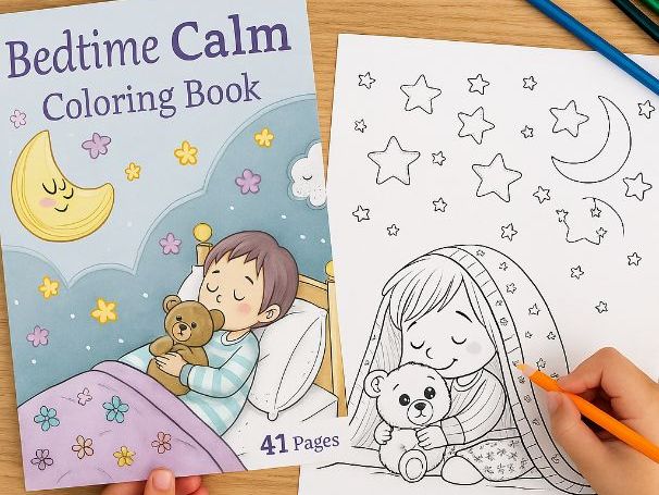 Printable Bedtime Calm Coloring Book | 40 Relaxing Pages for Kids | EYFS & KS1 Quiet Time Activity