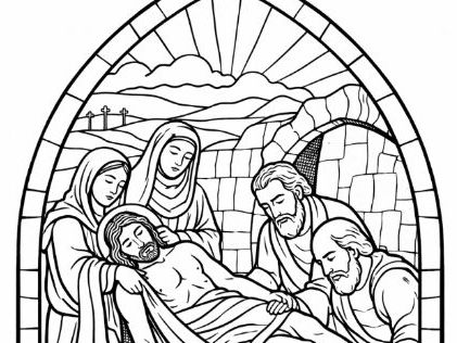 Easter Stations of the Cross - Station 14 Stained Glass Colouring Page - Lent