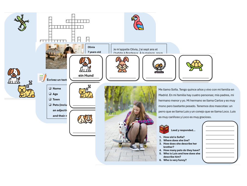 Pets (French, German & Spanish) – Independent Learning & Cover Pack