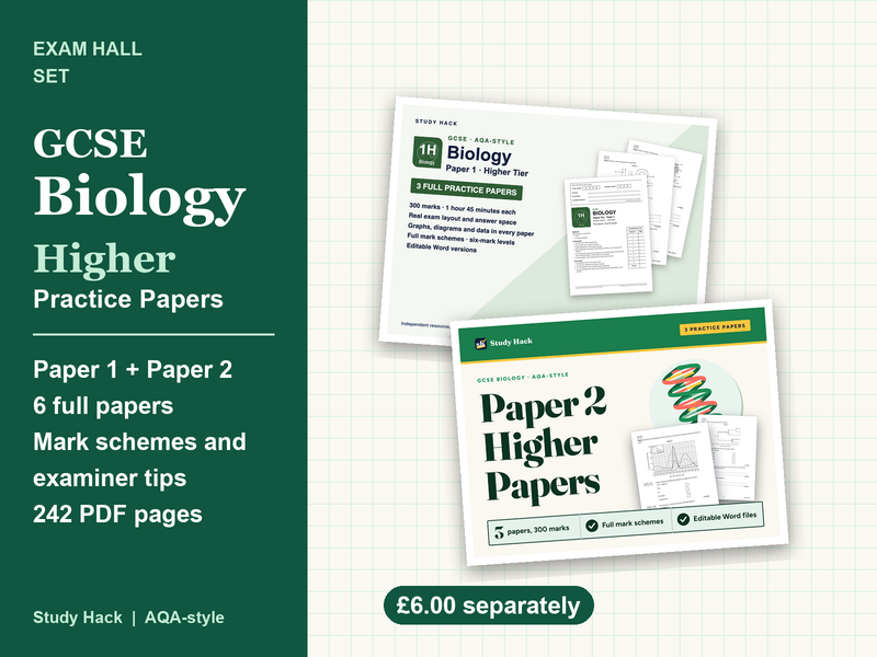 GCSE Biology Higher Practice Papers Bundle: Paper 1 and 2, 6 papers with mark schemes (AQA-style)