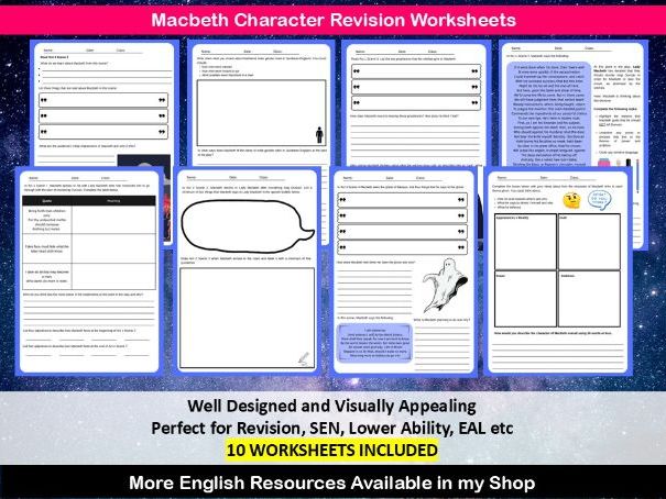 Macbeth Character Revision Worksheets
