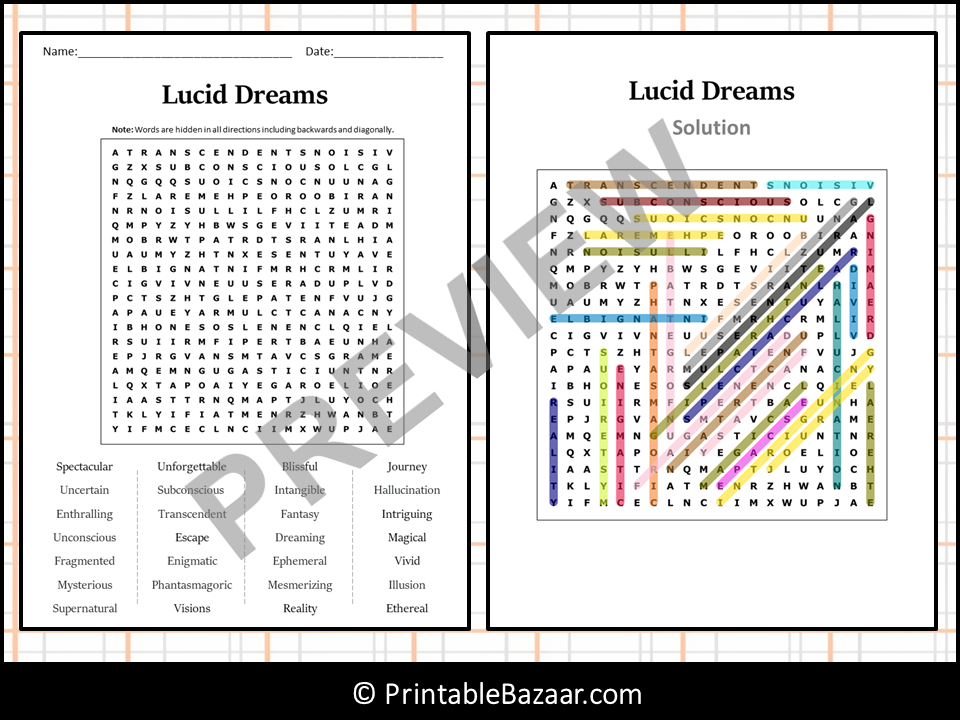 Lucid Dreams Word Search Puzzle Worksheet Activity Teaching Resources Lucid Dreams Word Search Puzzle Worksheet Activity Teaching Resources