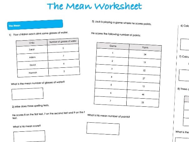 Statistics Worksheet - The Mean