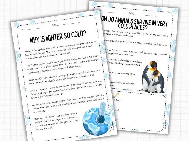 Winter Nonfiction Reading Comprehension (2 Levels) | ESL Science KS2