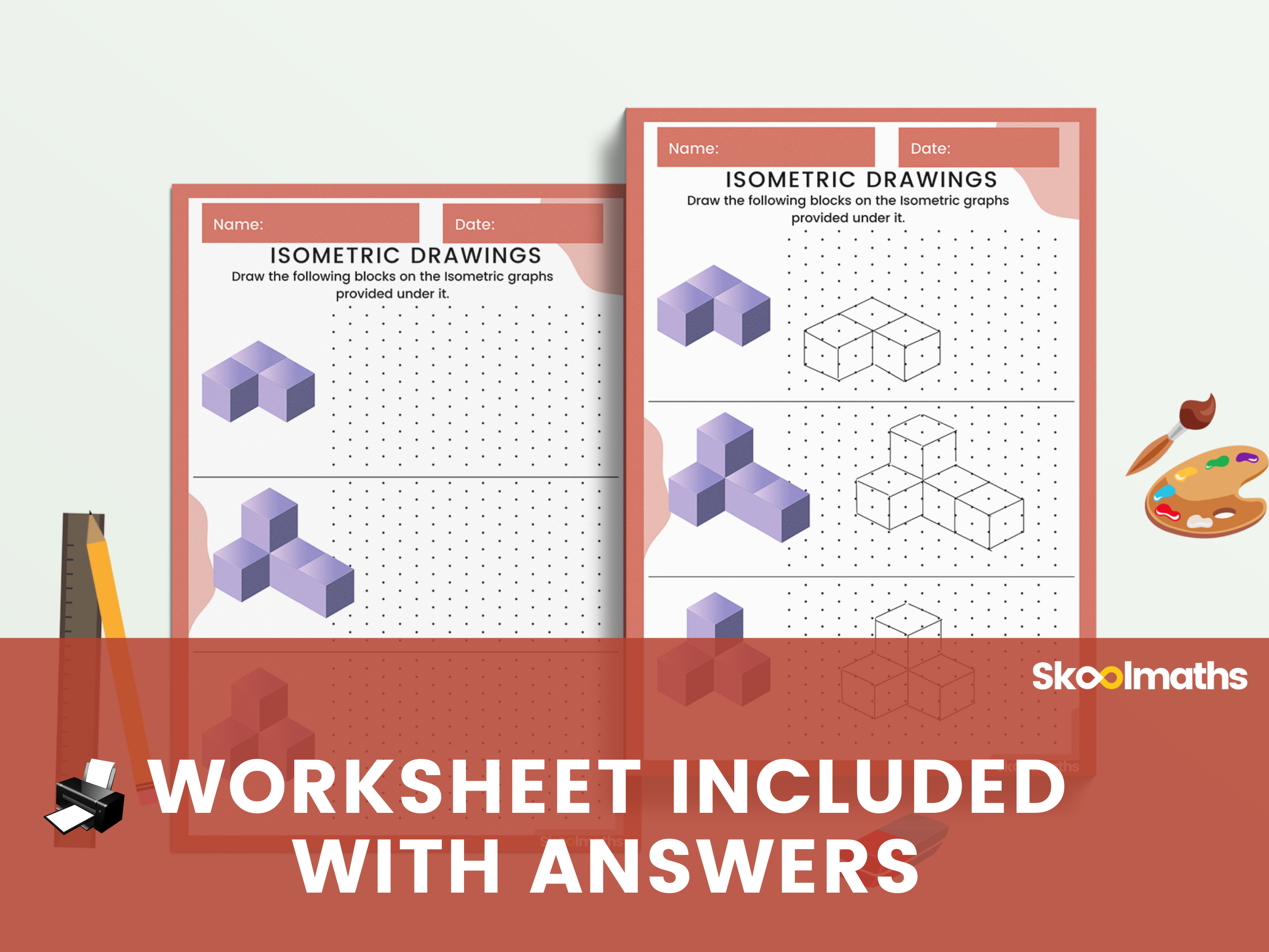 Isometric Drawings Digital Lesson with Printable Worksheet Teaching