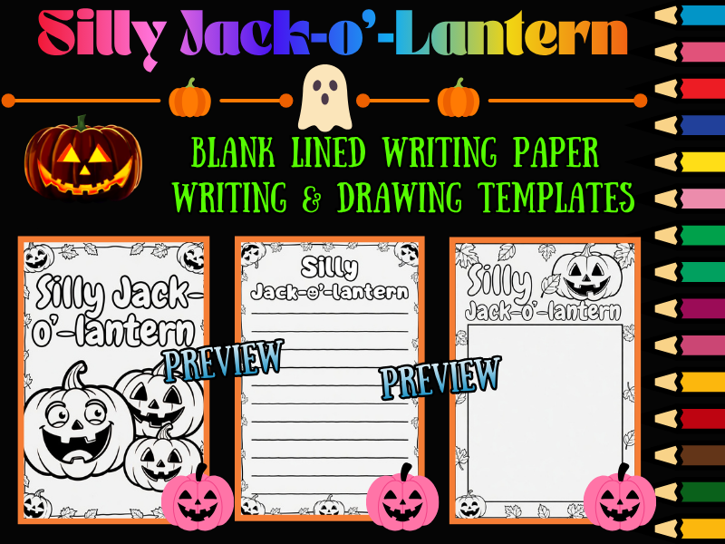 Halloween Writing Paper & Coloring Pages | Silly Jack-o’-Lantern Printables