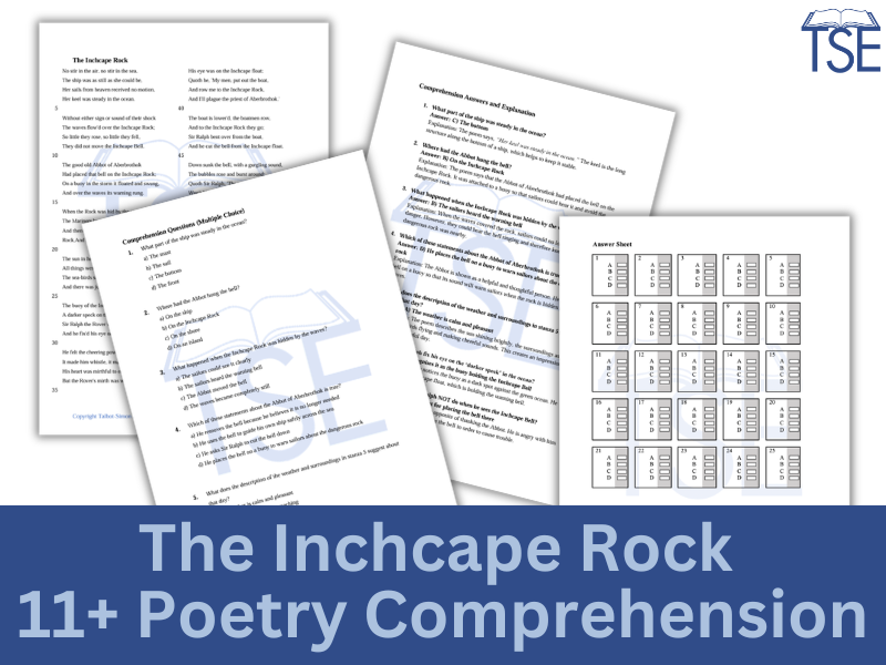 11+ GL English Comprehension Poetry Paper - The Inchcape Rock (Poem) - Multiple Choice