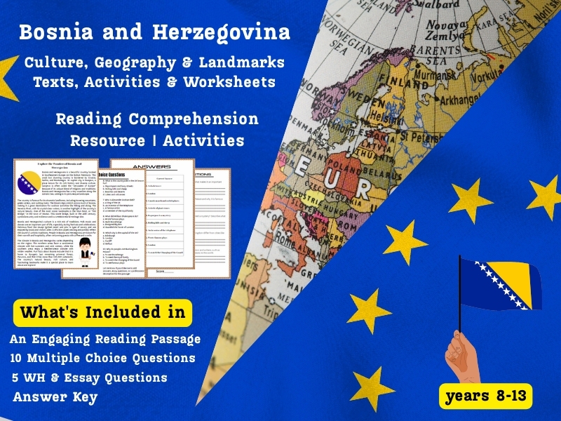 Bosnia and Herzegovina Reading Comprehension Pack: Culture, Geography & Landmarks – Activities