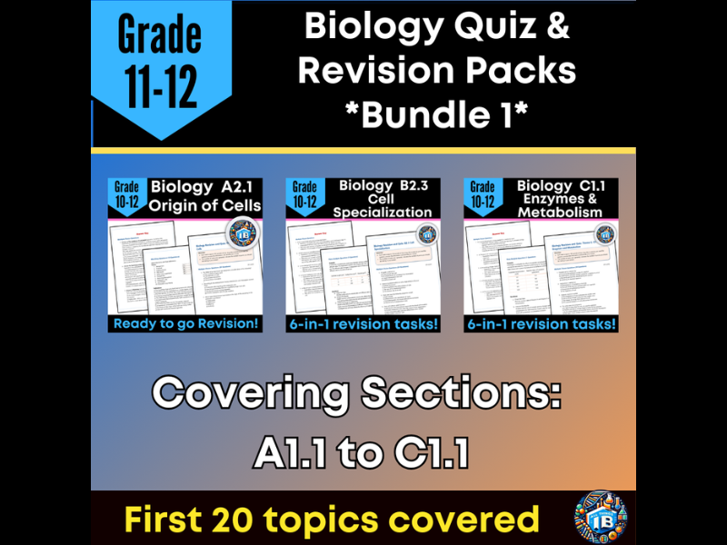 IB DP Biology Revision Worksheets Bundle 1: Units A to C First 20 Topics 2026