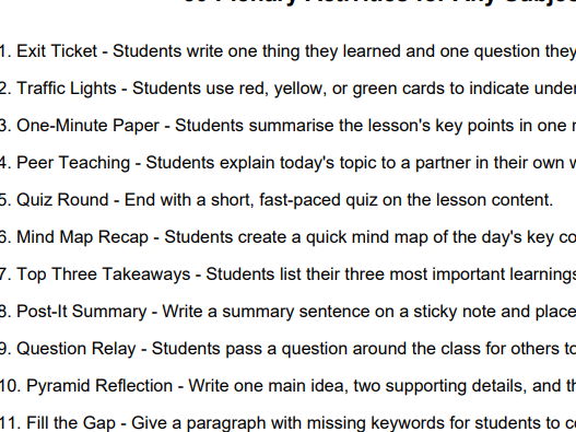 50 Plenary Activity Ideas