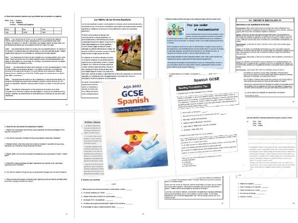 AQA GCSE Spanish Reading Exam Practice booklet 21 exercises + Answers (8682)