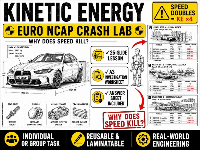 Kinetic Energy: Euro NCAP Crash Lab Lesson, Investigation Worksheet & Answers (AQA GCSE Physics)