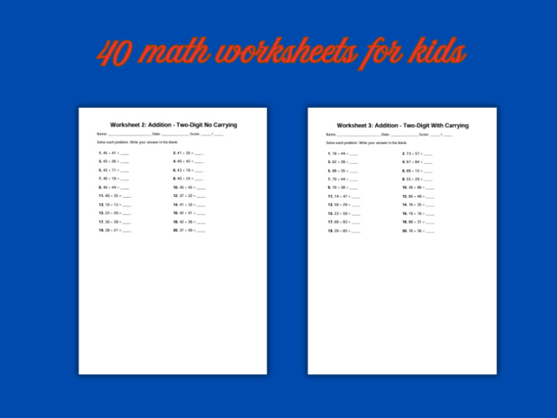 Comprehensive 40-Page Math Worksheets Bundle
