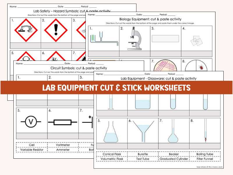 Science Lab Equipment Cut & Stick Worksheets