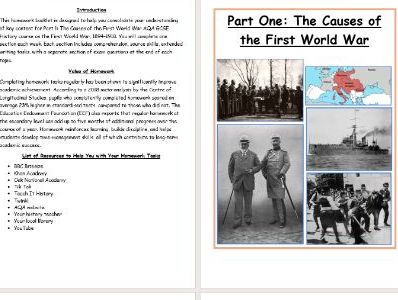 AQA WW1 Part 1 Homework Booklet