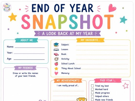 End of Year Snapshot Worksheet | KS2 Reflection Activity | End of School Year Keepsake