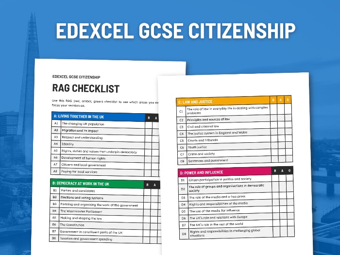 Edexcel GCSE Citizenship RAG Tracker & Revision Checklist | Themes A-D Spec