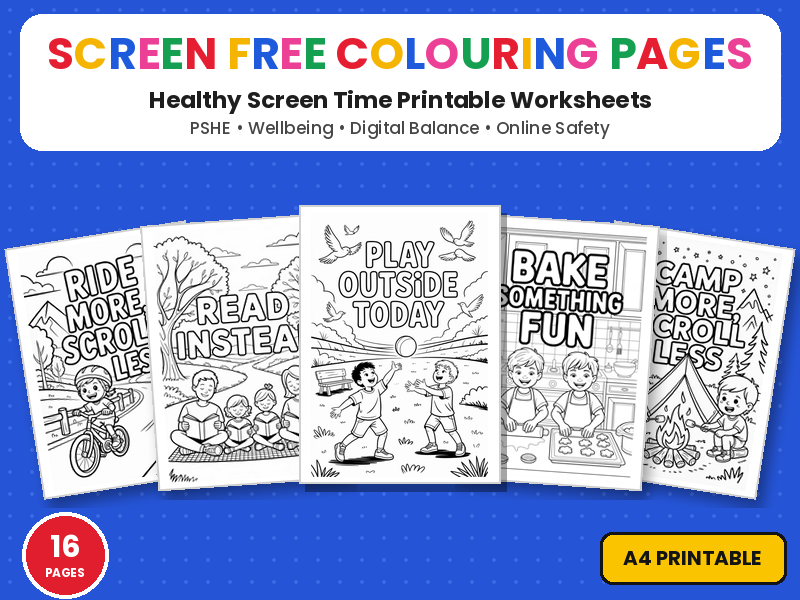 Screen Free Activities Colouring Pages | Healthy Screen Time | Printable Colouring Page Worksheets