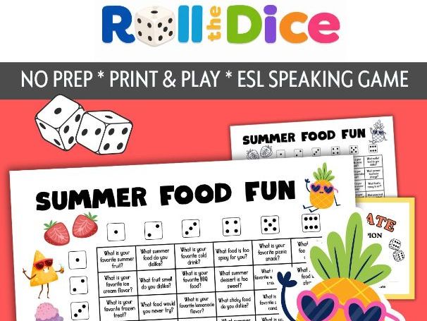 Summer Food Fun | Roll & Speak | NO PREP PRINT & PLAY