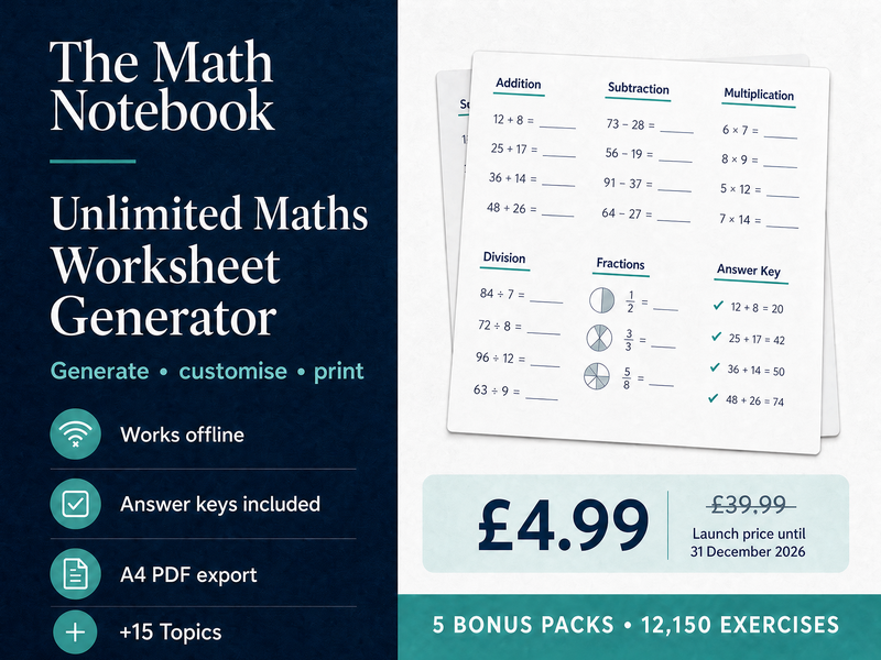 Math Worksheet Generator + Answer Keys