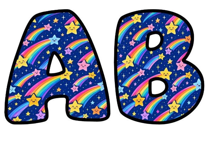 Shooting Stars Rainbows Bubble Letters | Space Topic Bulletin Board Letters | Classroom Display Pack