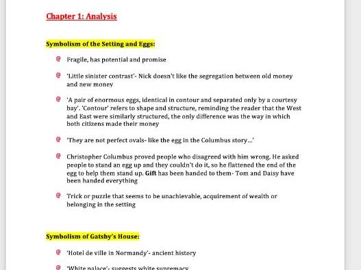 The Great Gatsby- Chapters 1-5 Analysis and Summary