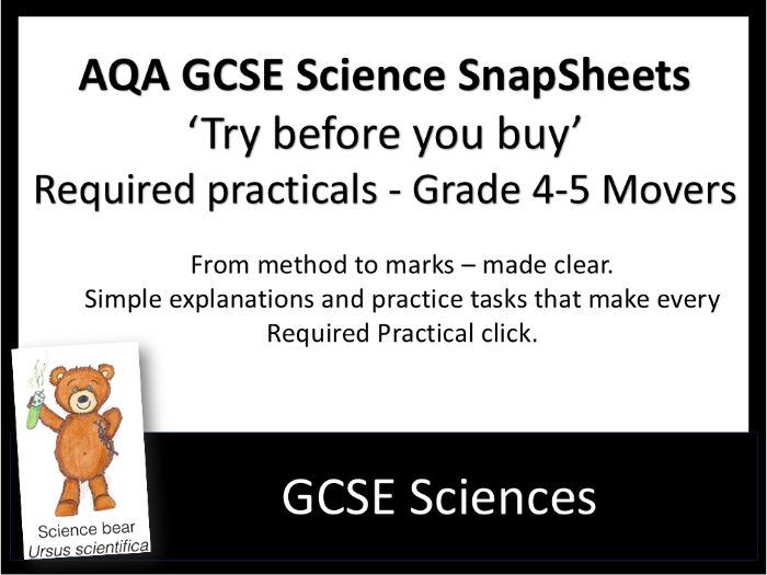 Required Practical Work, Grade 4-5 Movers - AQA GCSE Sciences 'Try Before You Buy'