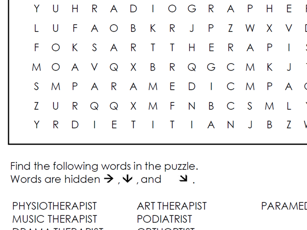Allied Health Professions Wordsearch