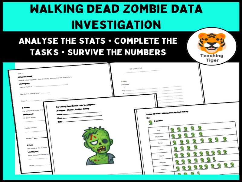 Walking Dead Zombie Data Investigation | KS3 Maths Averages, Charts & Problem-Solving Booklet | Enga