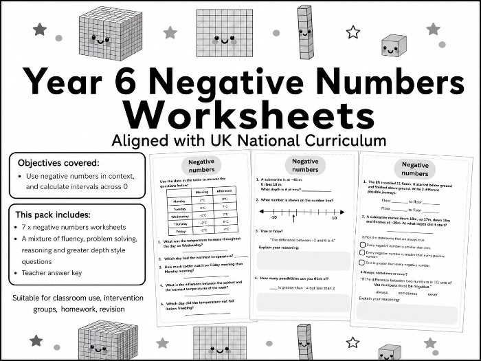 YEAR 6 PLACE VALUE - Negative Numbers