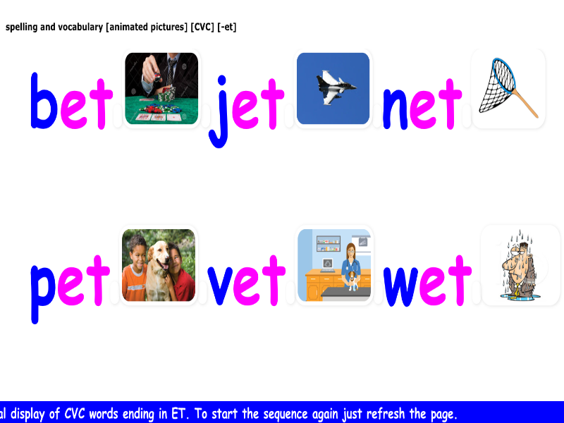 spelling and vocabulary [CVC] [animated spelling] [-et]