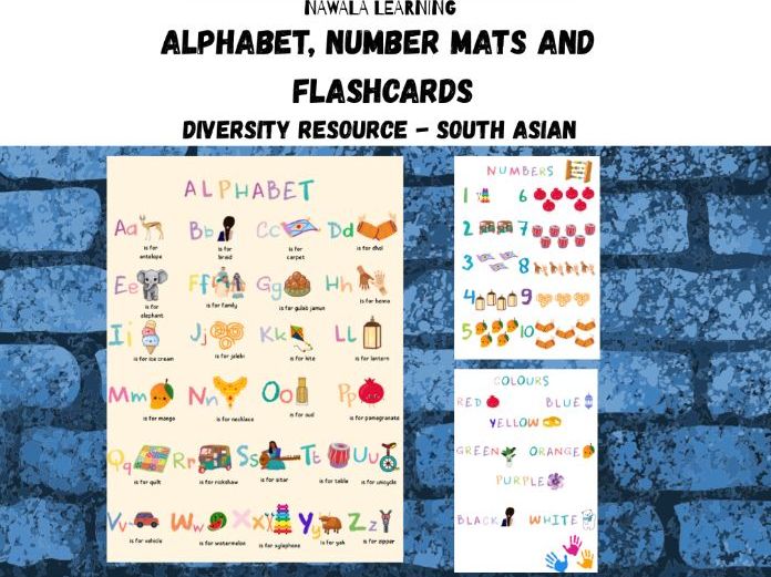 Alphabet and Number Mats and Flashcards Diversity (South Asian)